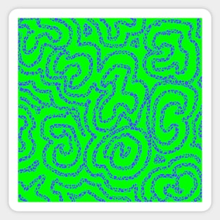 Textured Blue Doodle on Lime Green Abstract Sticker